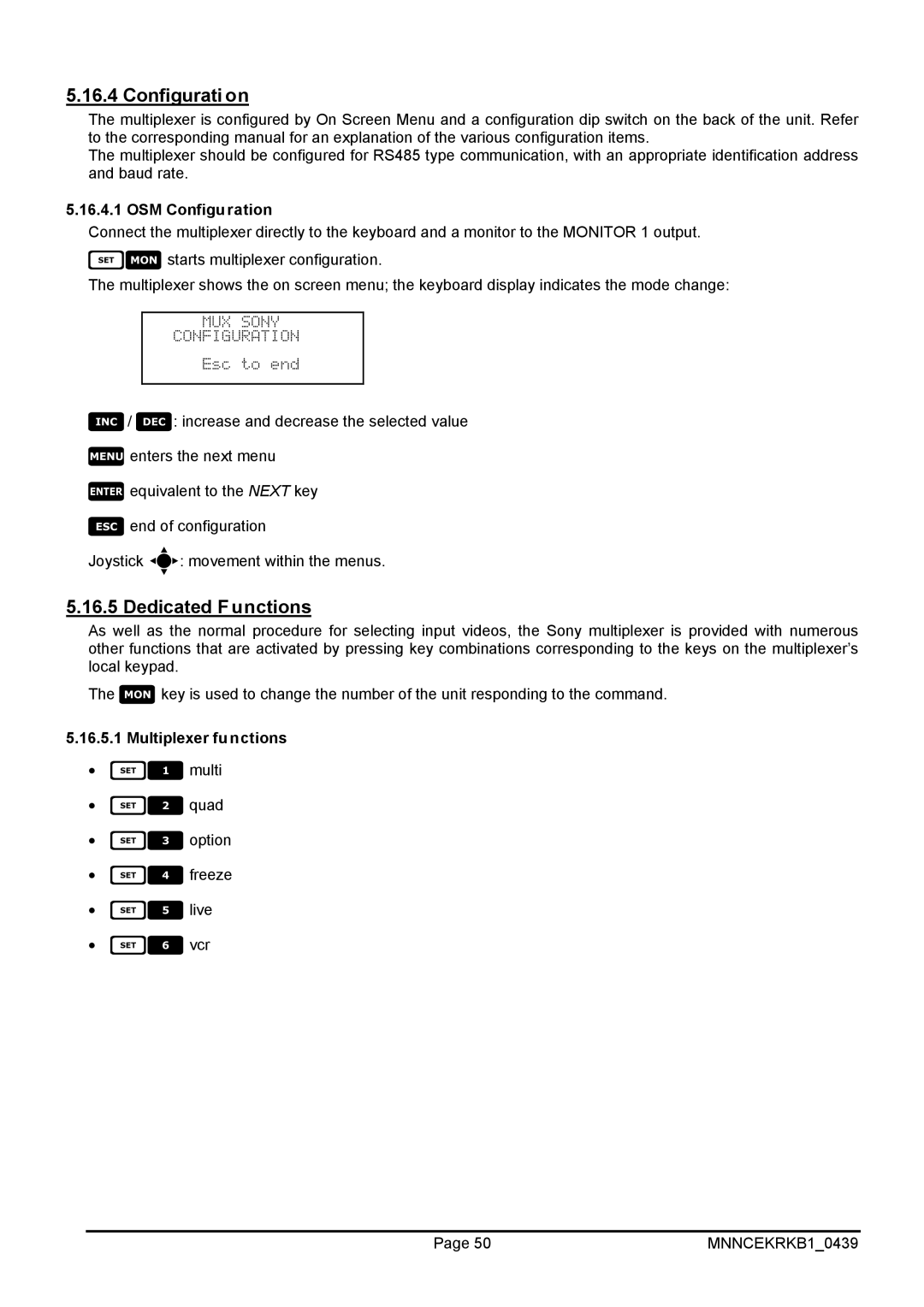 EverFocus EKR-KB1 operating instructions OSM Configuration, Multiplexer functions 