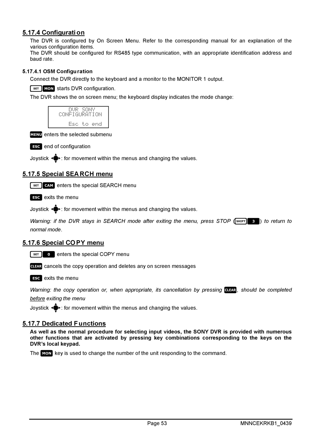 EverFocus EKR-KB1 operating instructions Special Search menu, Special Copy menu 