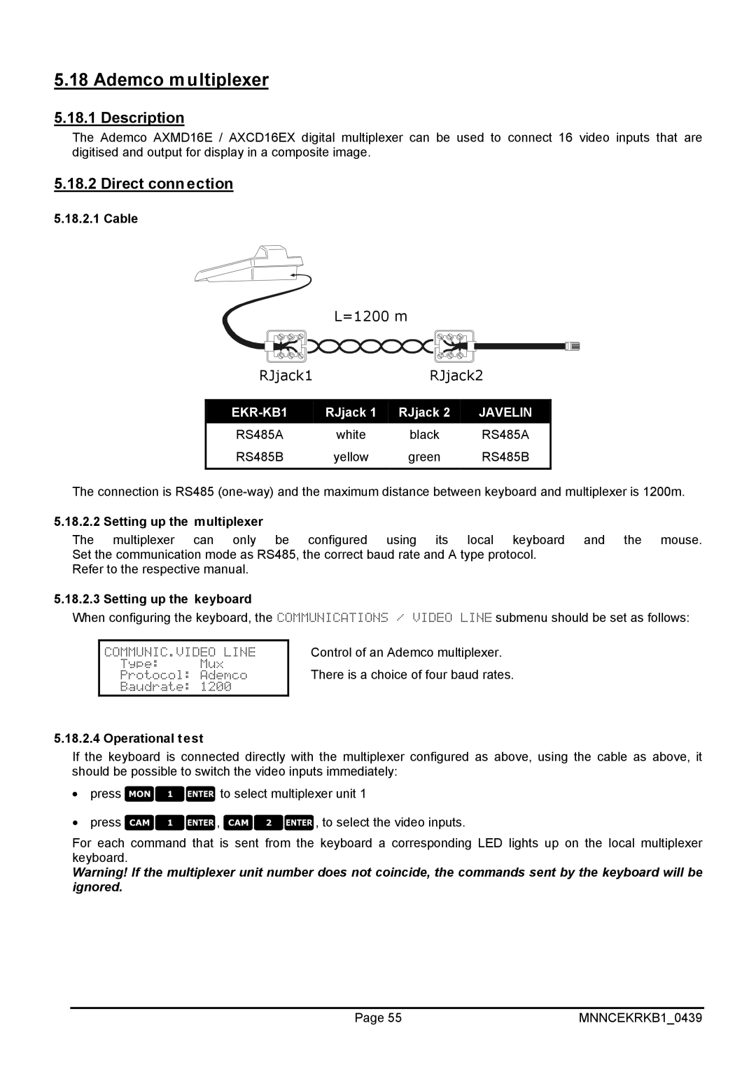 EverFocus EKR-KB1 operating instructions Ademco multiplexer, Description 