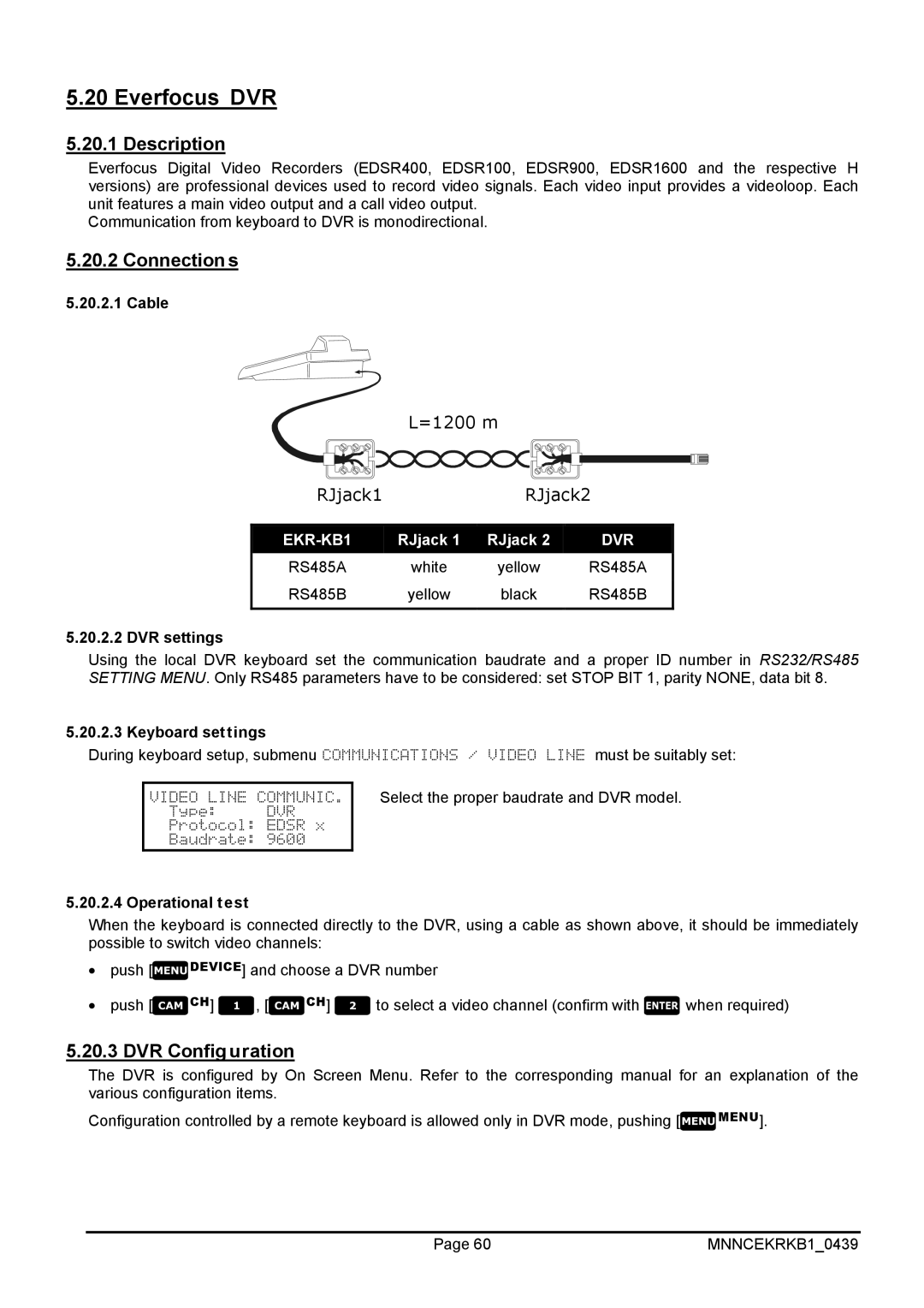 EverFocus EKR-KB1 operating instructions Everfocus DVR, Connections, DVR Configuration, DVR settings 