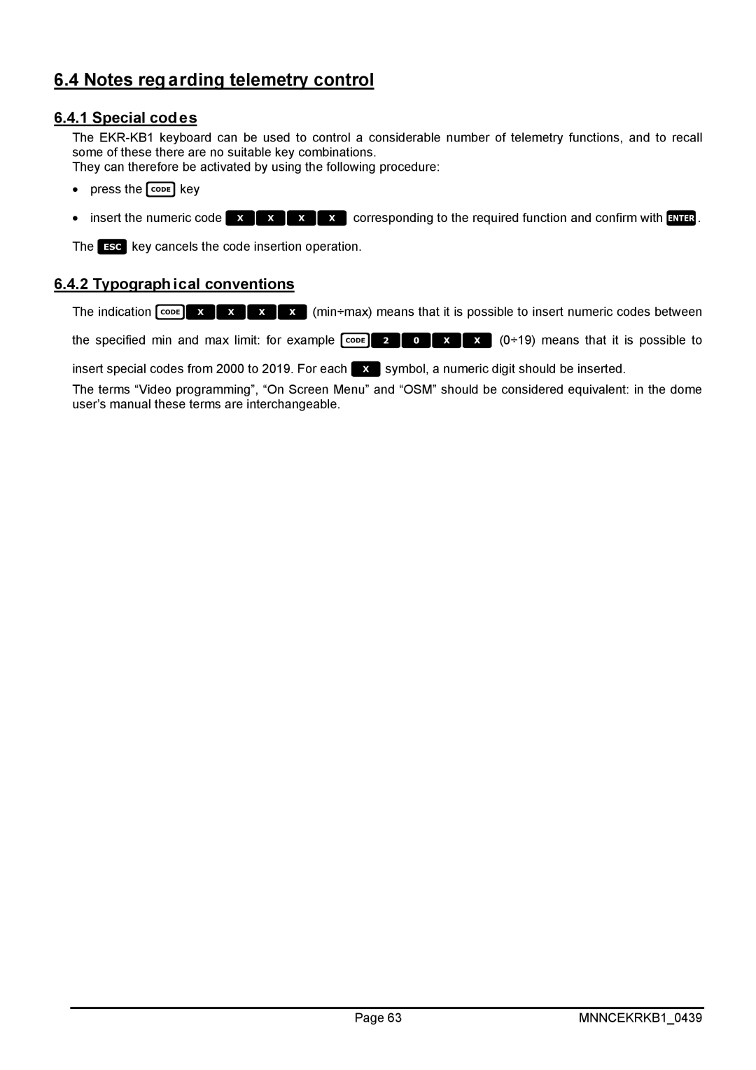 EverFocus EKR-KB1 operating instructions Special codes, Typographical conventions 