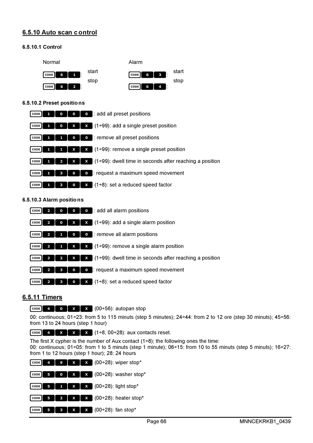 EverFocus EKR-KB1 operating instructions Auto scan control, Timers, Control, Preset positions, Alarm positions 