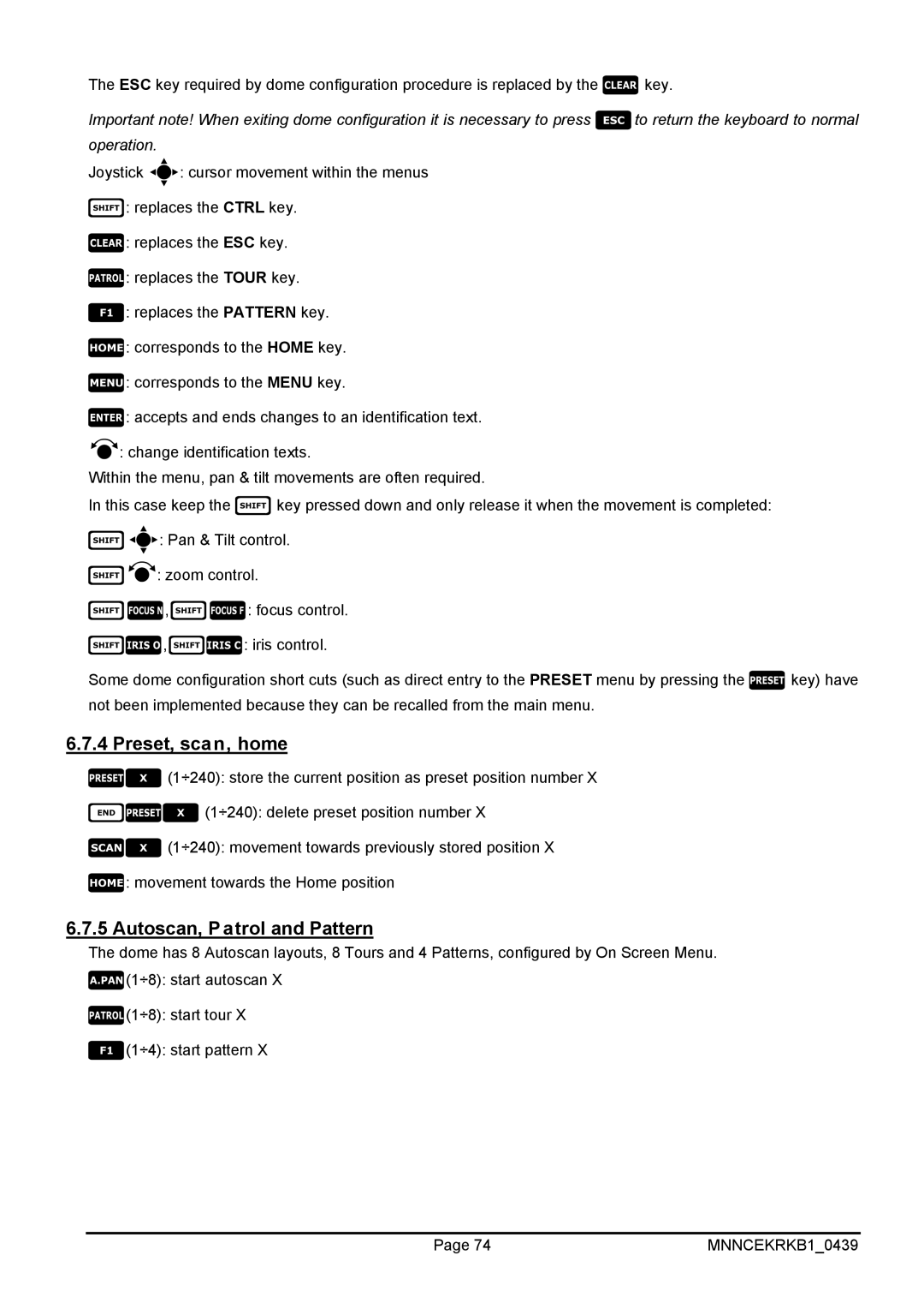 EverFocus EKR-KB1 operating instructions Autoscan, Patrol and Pattern 