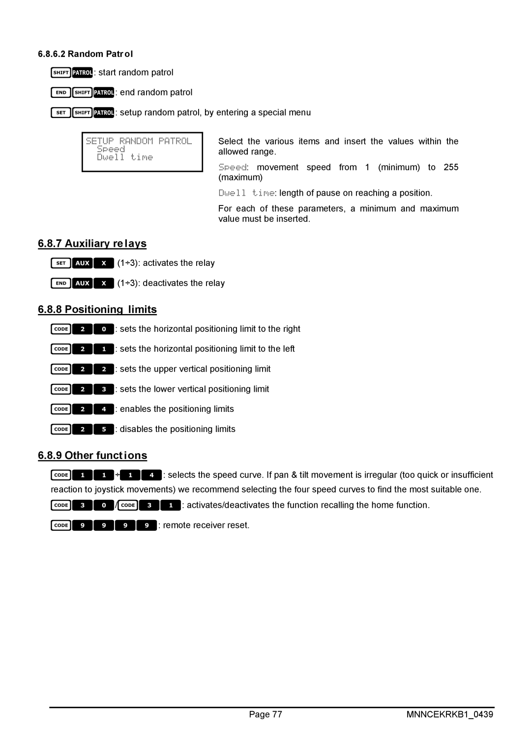 EverFocus EKR-KB1 operating instructions Positioning limits, Random Patrol 