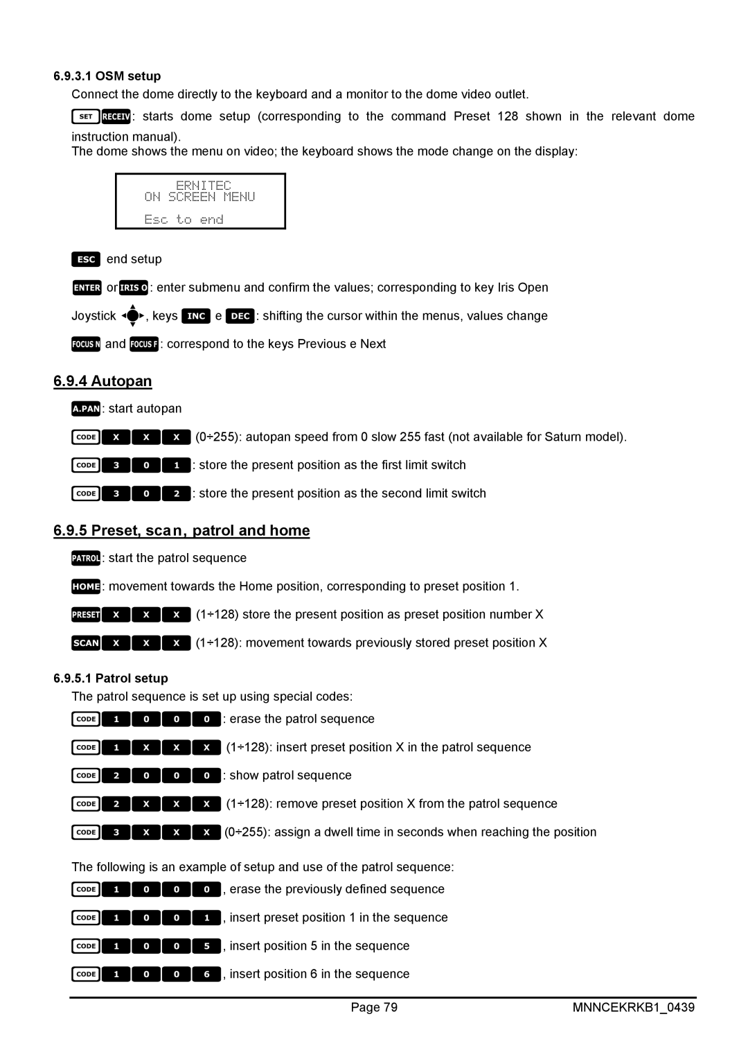 EverFocus EKR-KB1 operating instructions Preset, scan, patrol and home, Patrol setup 