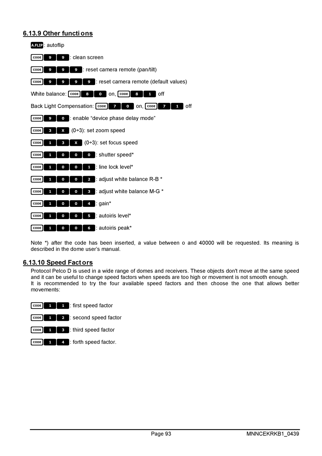 EverFocus EKR-KB1 operating instructions Other functions, Speed Fact ors 