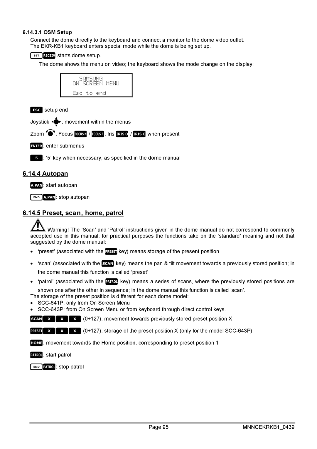 EverFocus EKR-KB1 operating instructions Preset, scan, home, patrol, OSM Setup 