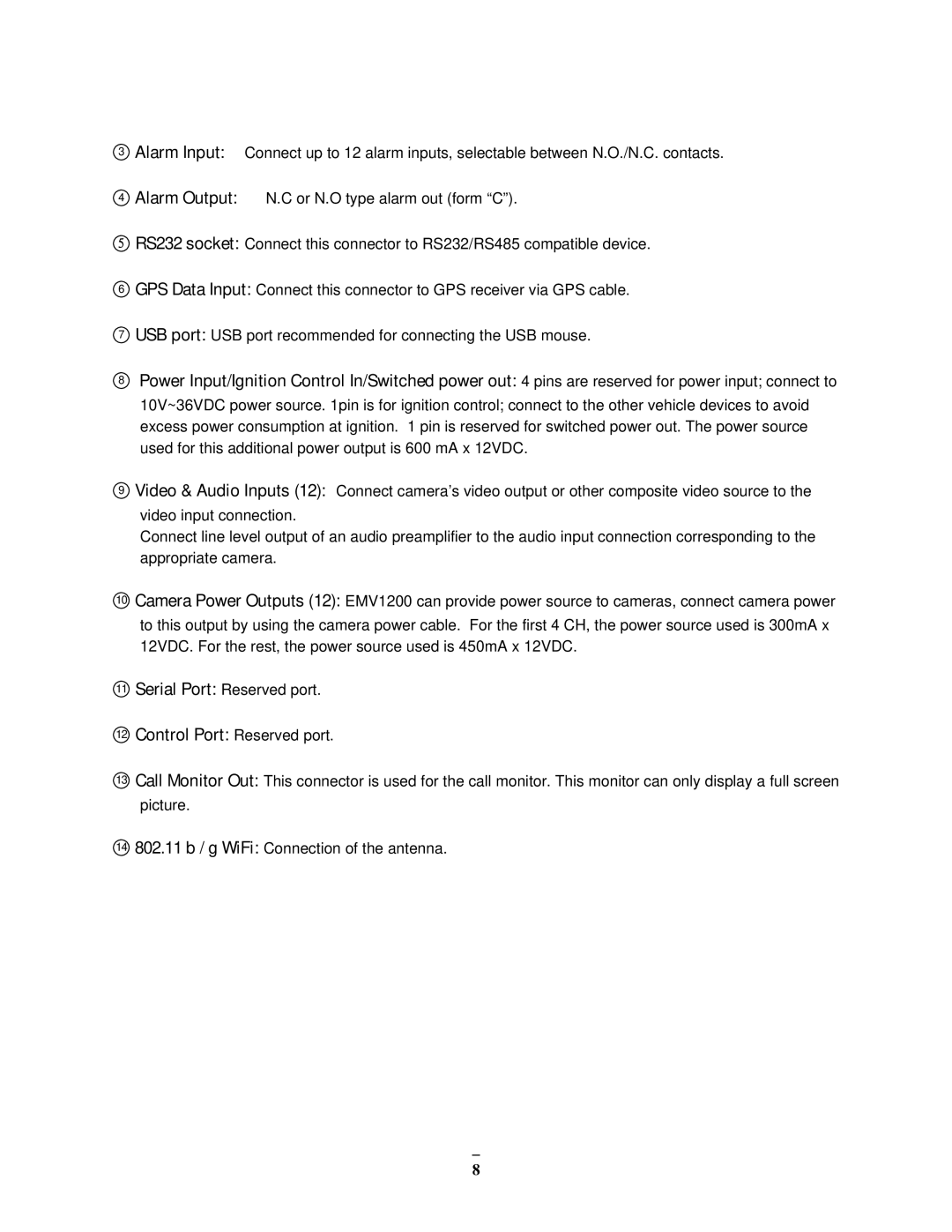 EverFocus EMV1200 user manual Control Port Reserved port 