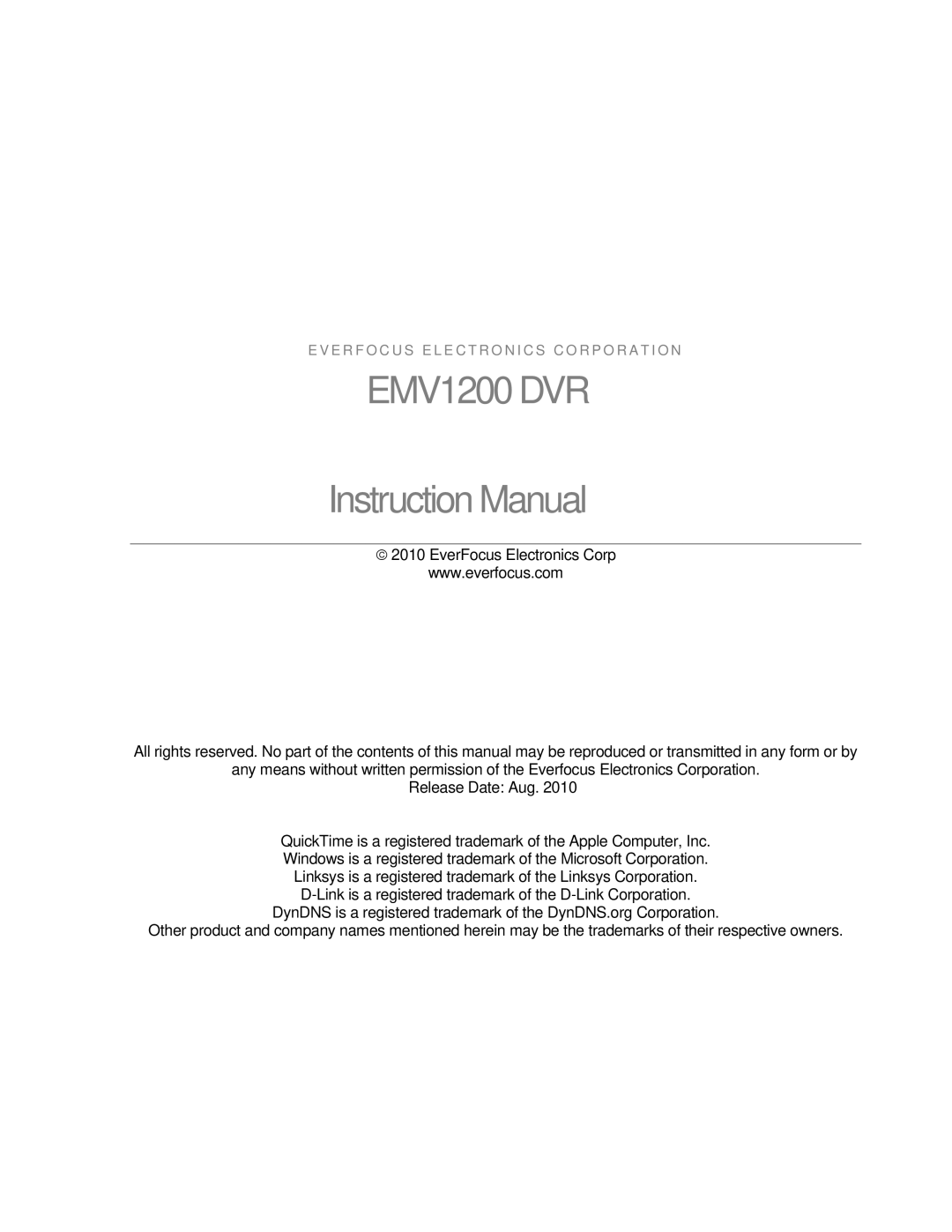 EverFocus user manual EMV1200 DVR 