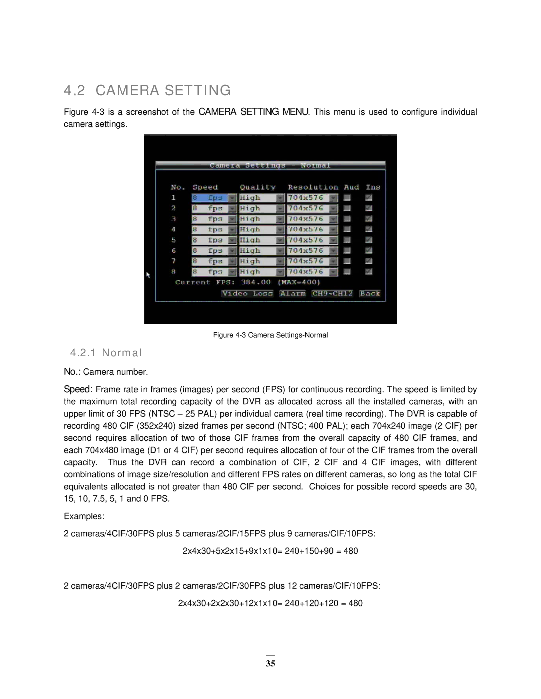 EverFocus EMV1200 user manual Camera Setting, Normal 