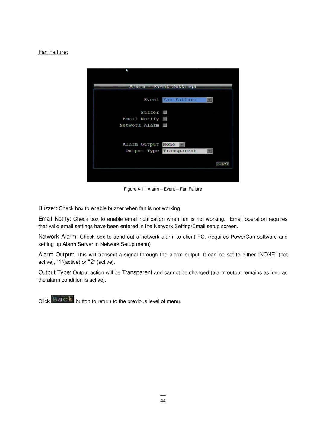 EverFocus EMV1200 user manual Alarm Event Fan Failure 