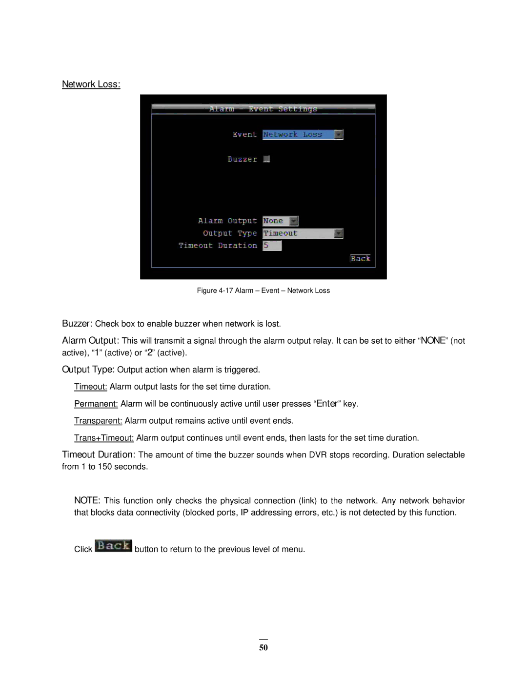 EverFocus EMV1200 user manual Alarm Event Network Loss 