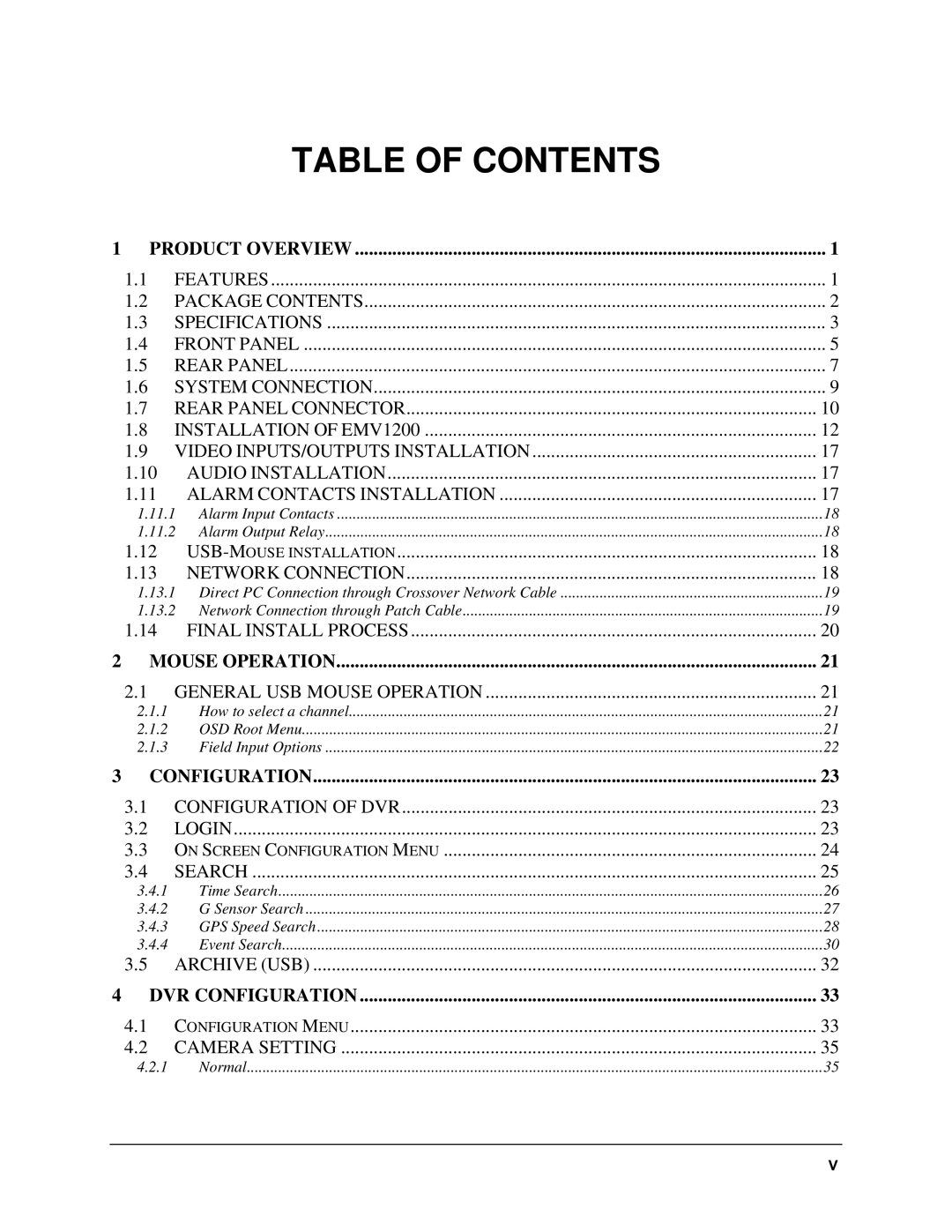 EverFocus EMV1200 user manual Table of Contents 