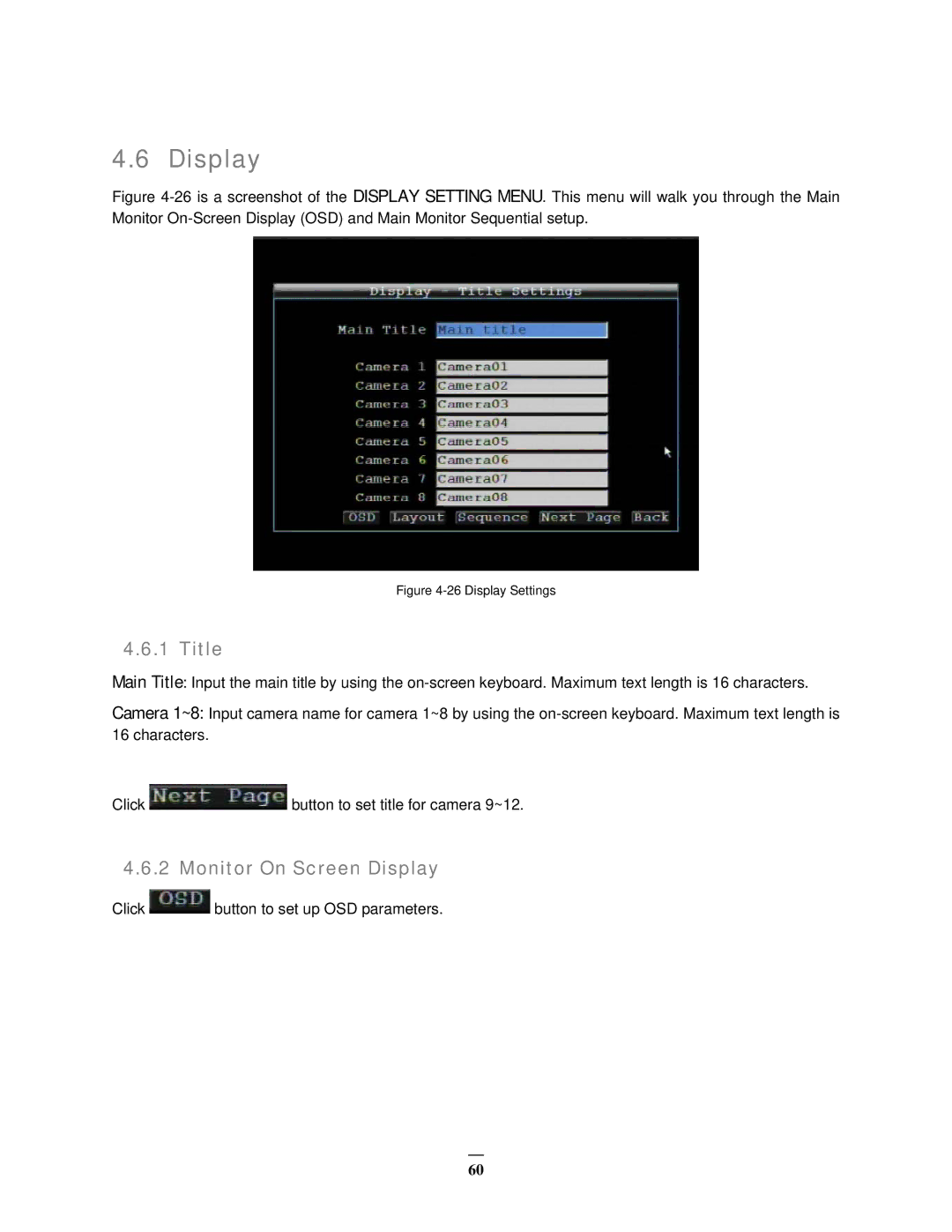 EverFocus EMV1200 user manual Title, Monitor On Screen Display 