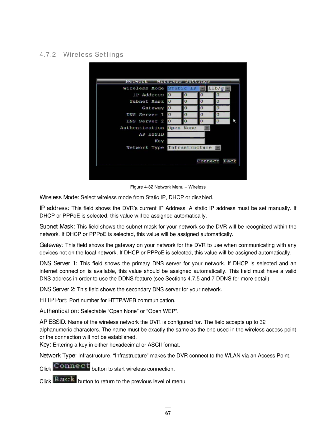 EverFocus EMV1200 user manual Wireless Settings, Network Menu Wireless 