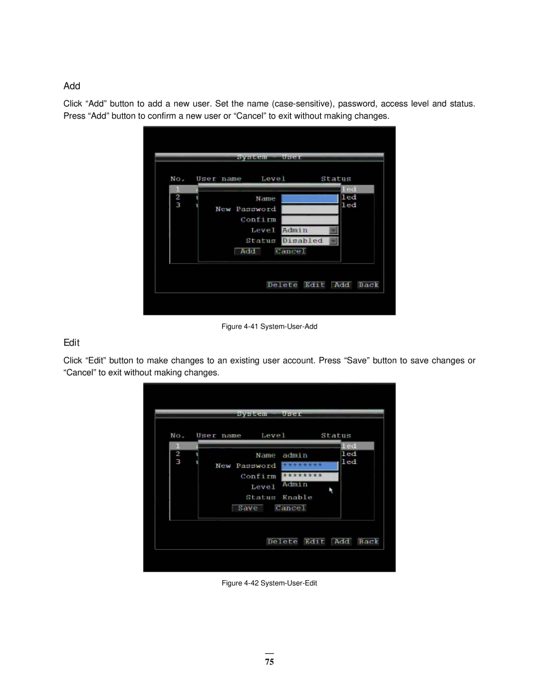 EverFocus EMV1200 user manual Add, Edit 