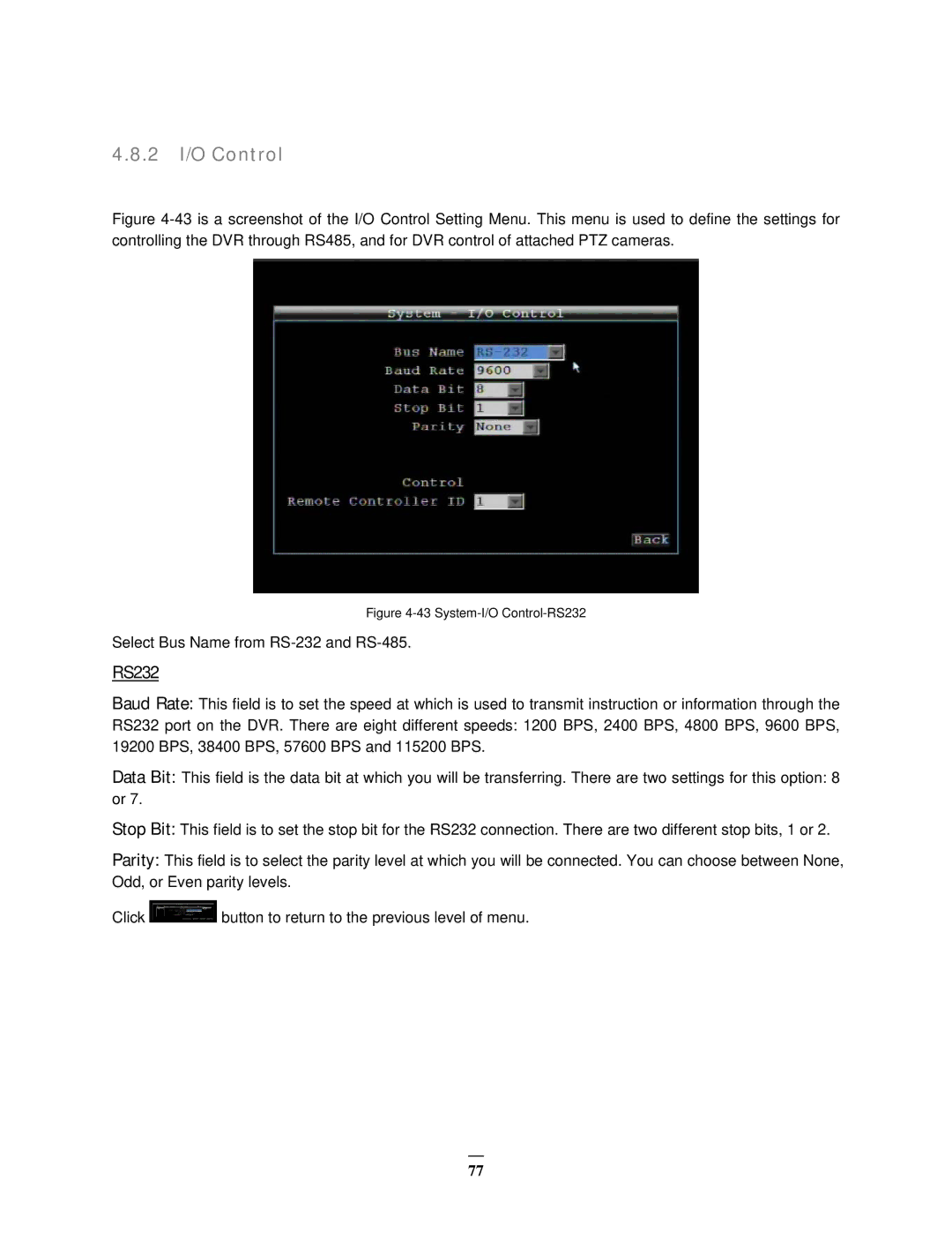 EverFocus EMV1200 user manual 2 I/O Control, RS232 