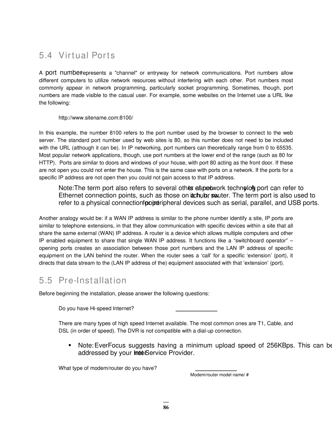 EverFocus EMV1200 user manual Virtual Ports, Pre-Installation 