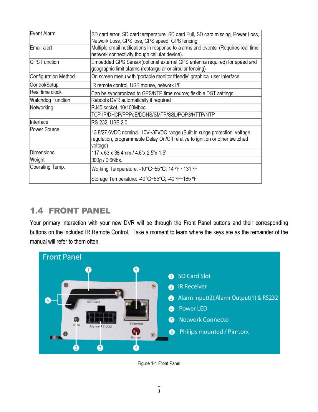 EverFocus EMV200 user manual Front Panel 