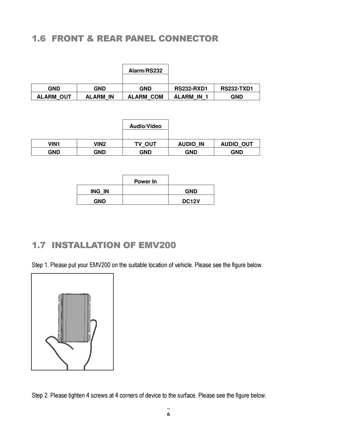 EverFocus user manual Front & Rear Panel Connector, Installation of EMV200 