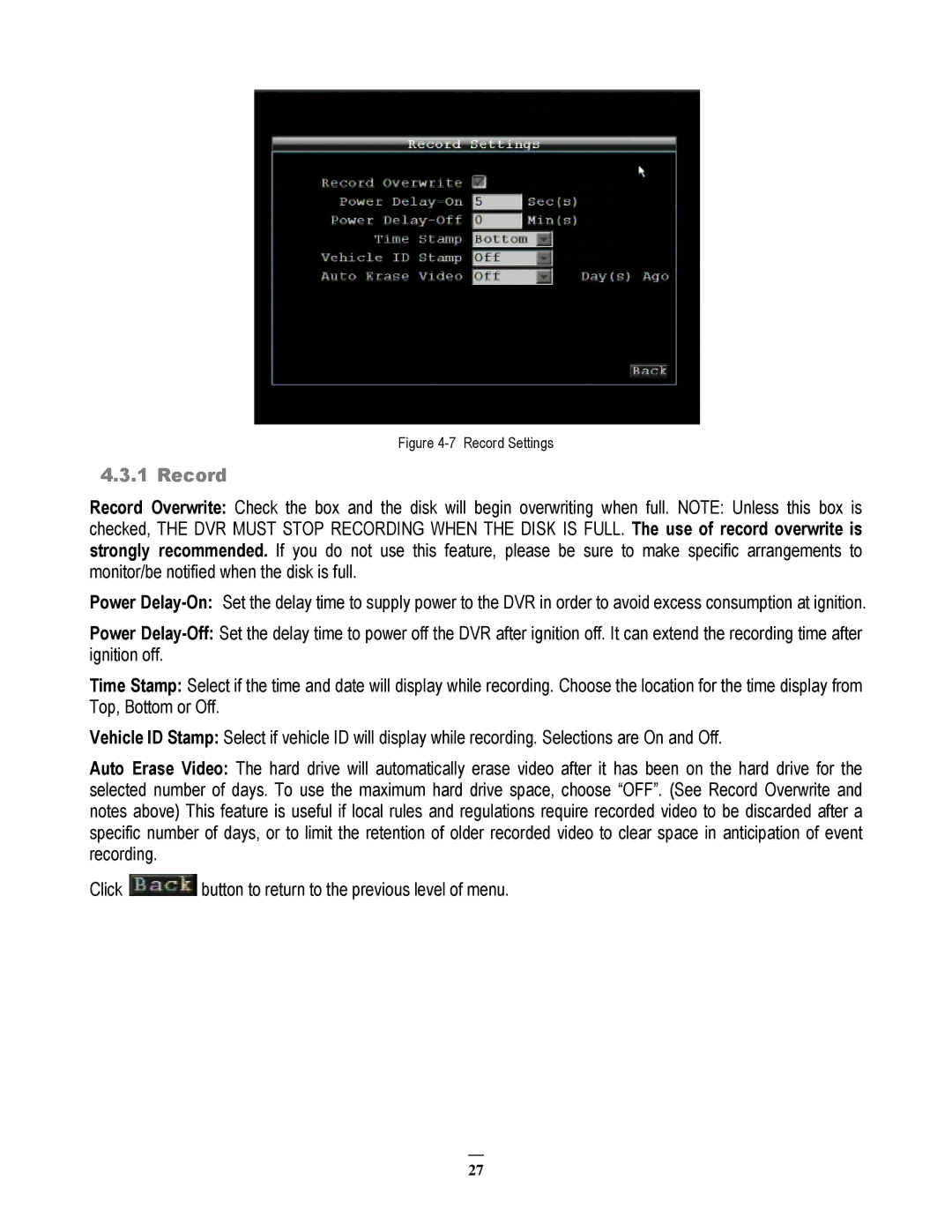 EverFocus EMV200 user manual Record Settings 