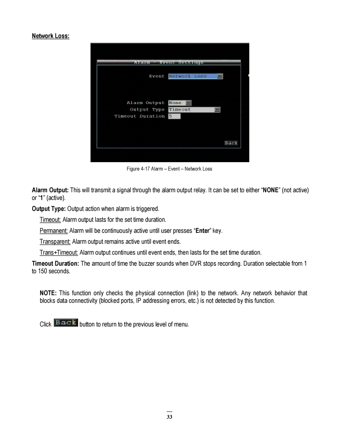 EverFocus EMV200 user manual Alarm Event Network Loss 