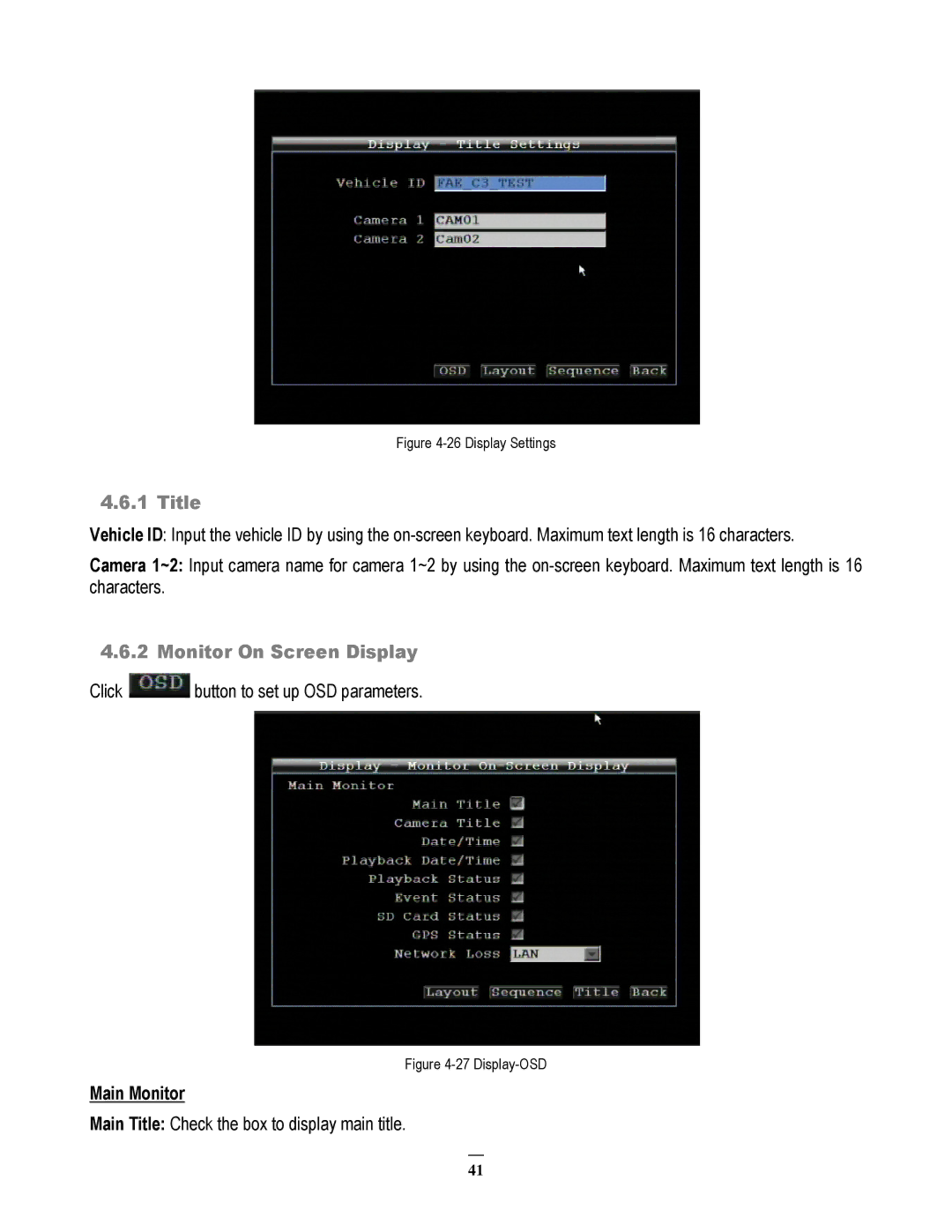 EverFocus EMV200 user manual Title, Monitor On Screen Display, Click button to set up OSD parameters 