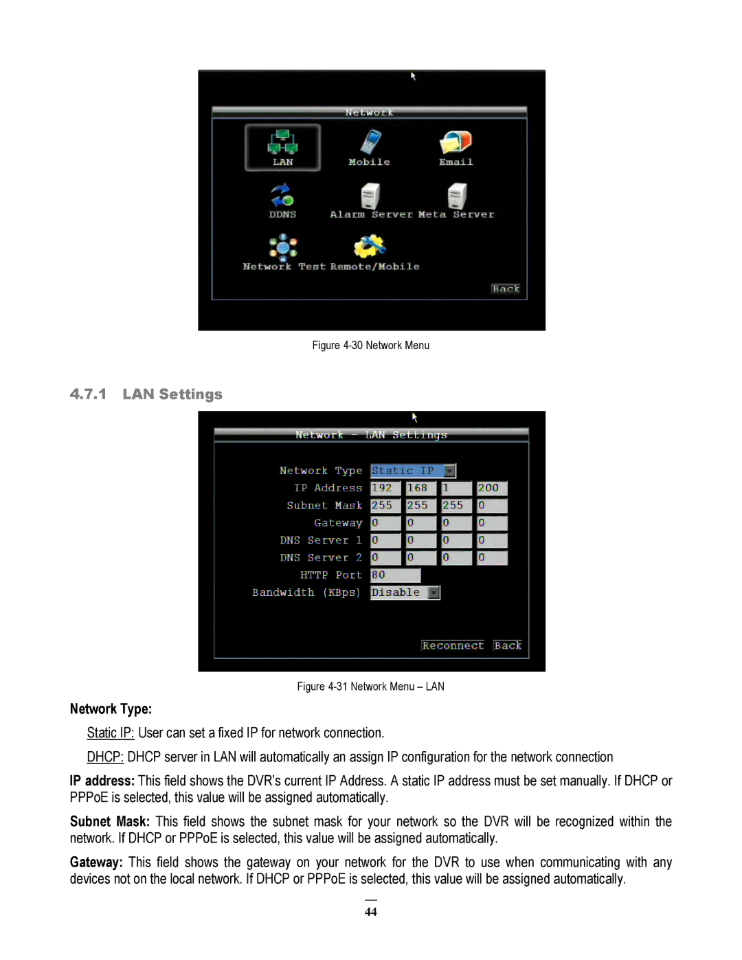 EverFocus EMV200 user manual LAN Settings, Network Menu 