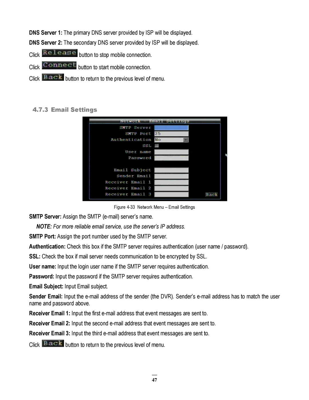 EverFocus EMV200 user manual Network Menu Email Settings 