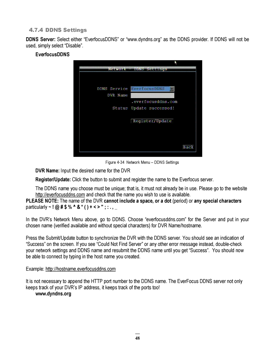 EverFocus EMV200 user manual Ddns Settings, EverfocusDDNS 