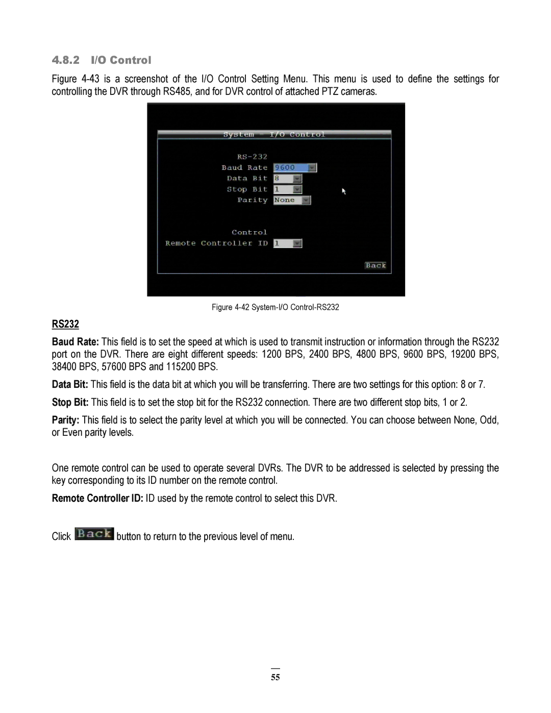 EverFocus EMV200 user manual 2 I/O Control, RS232 