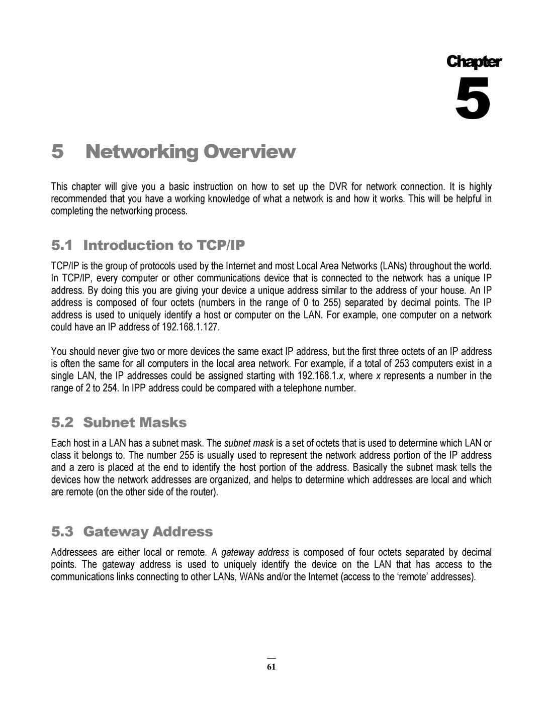 EverFocus EMV200 user manual Introduction to TCP/IP, Subnet Masks, Gateway Address 