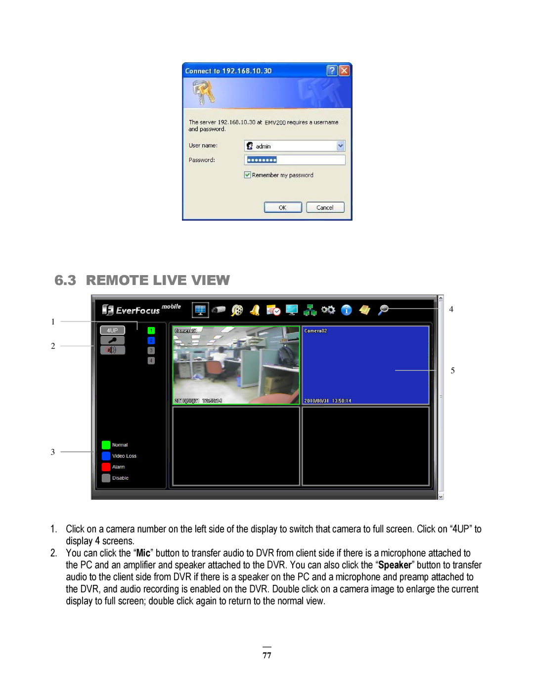 EverFocus EMV200 user manual Remote Live View 