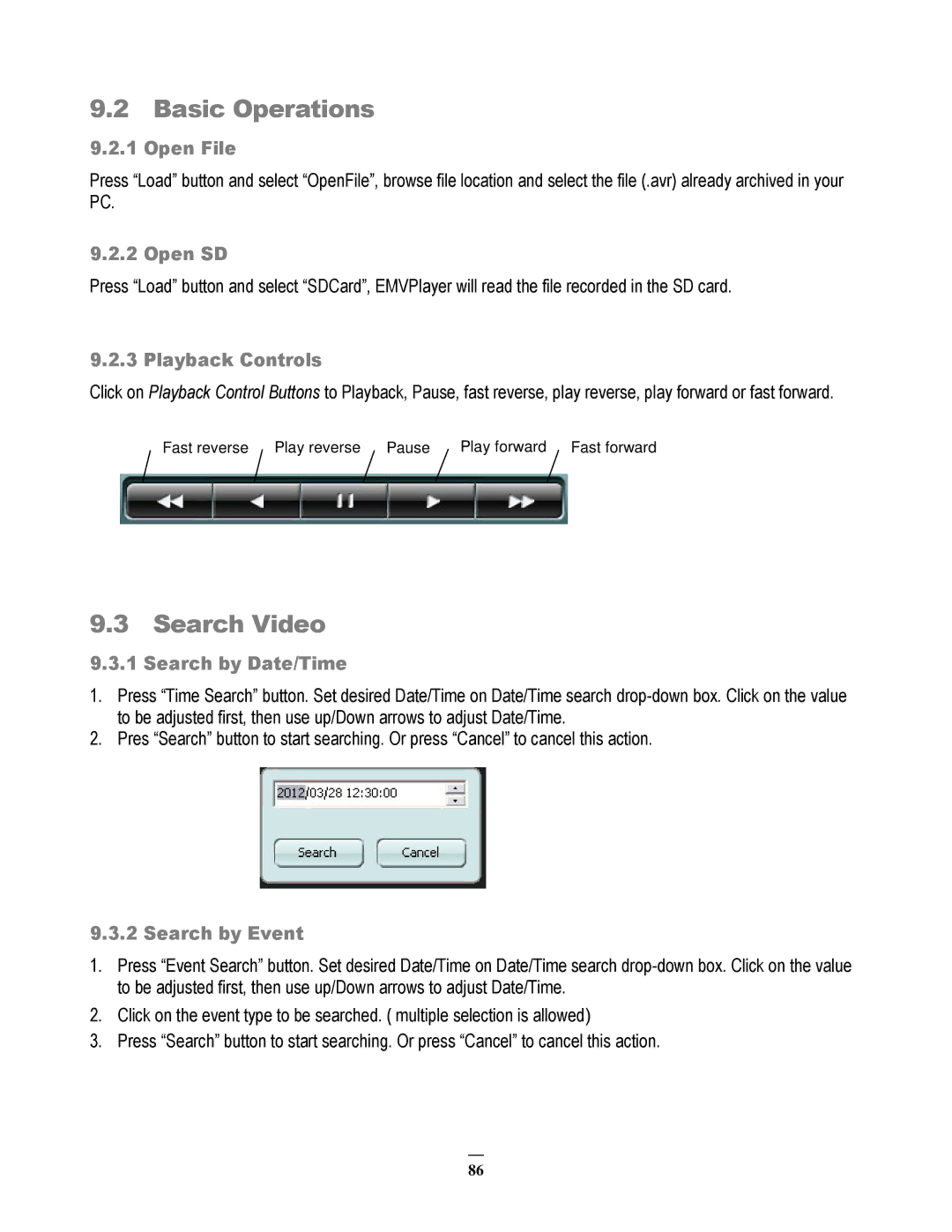 EverFocus EMV200 user manual Basic Operations, Search Video 