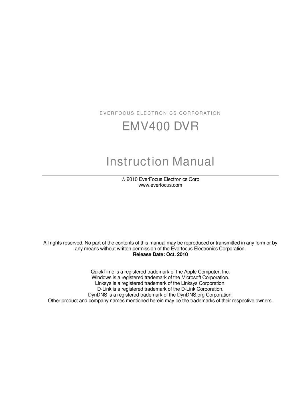 EverFocus user manual EMV400 DVR 