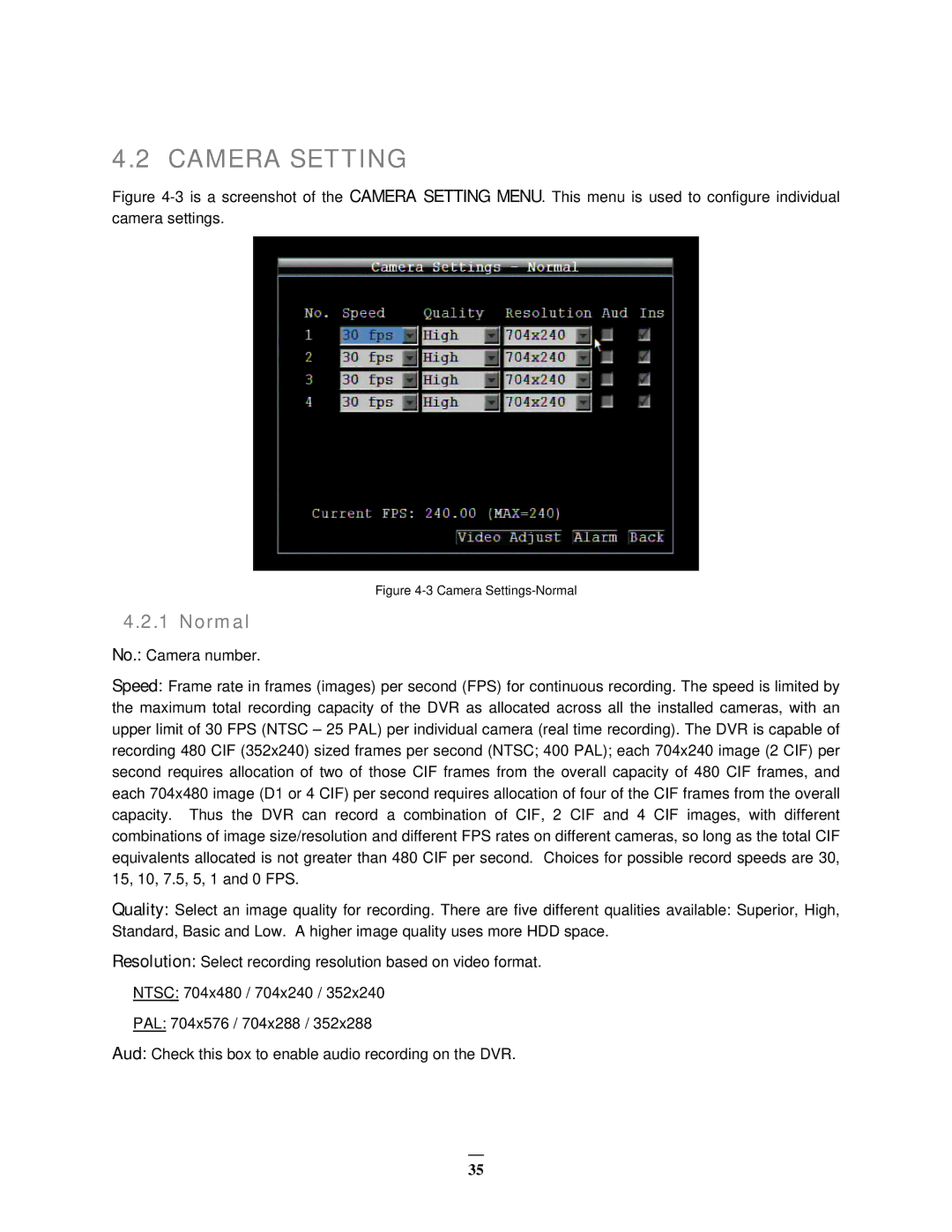 EverFocus EMV400 user manual Camera Setting, Normal 