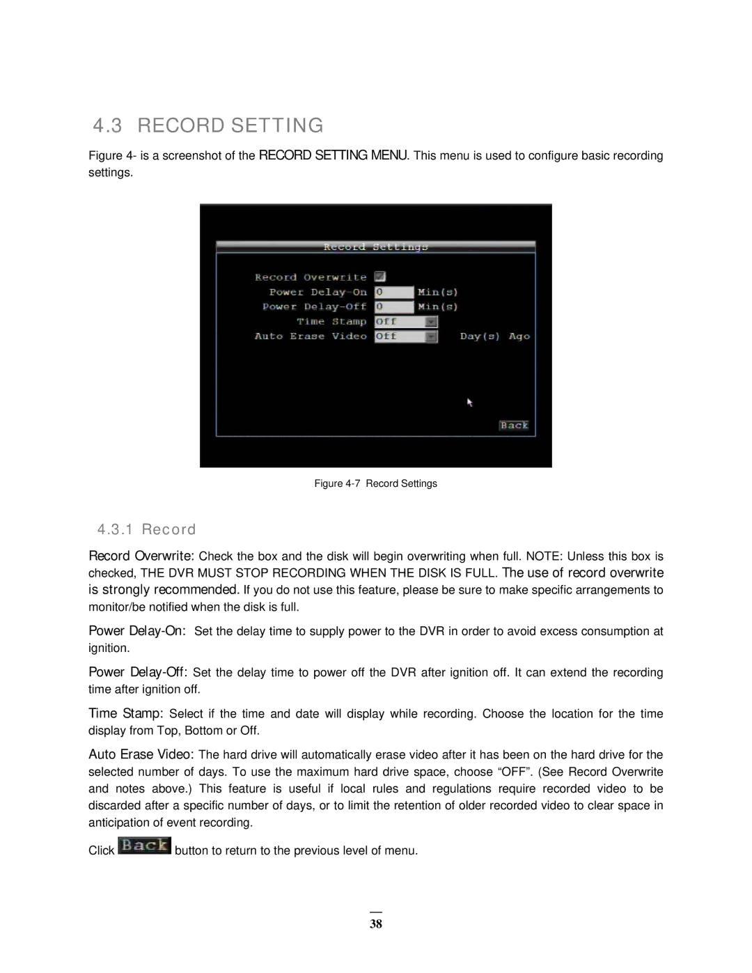 EverFocus EMV400 user manual Record Setting 