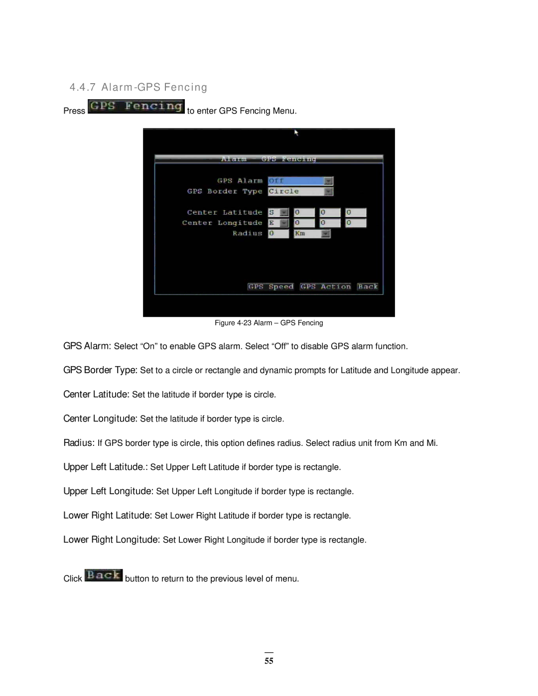 EverFocus EMV400 user manual Alarm-GPS Fencing, Alarm GPS Fencing 