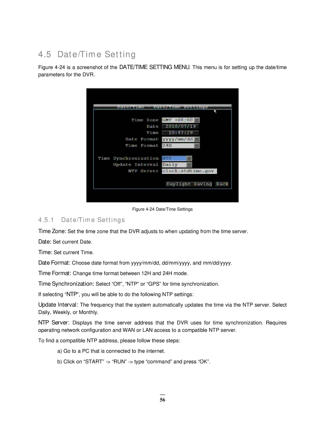 EverFocus EMV400 user manual Date/Time Settings 