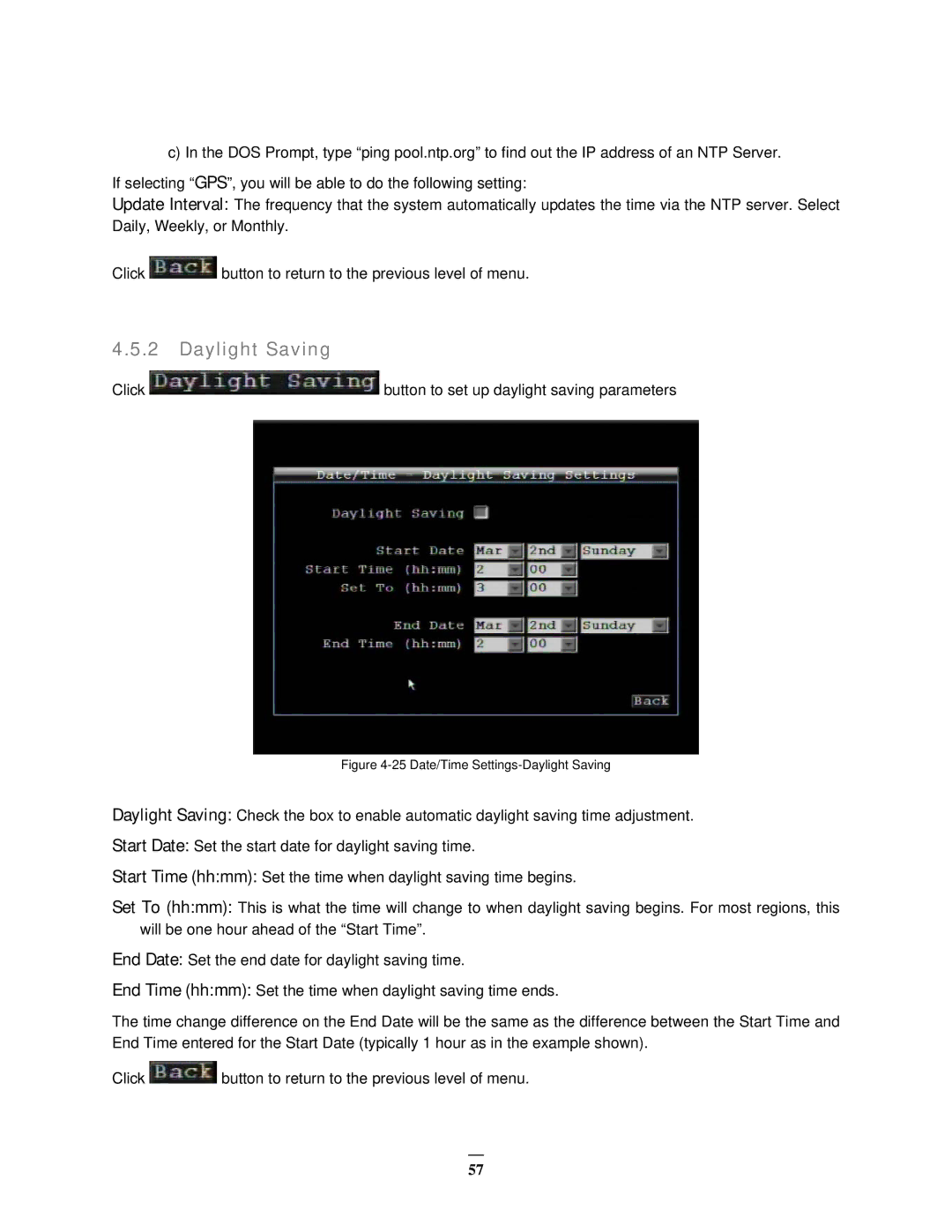 EverFocus EMV400 user manual Date/Time Settings-Daylight Saving 