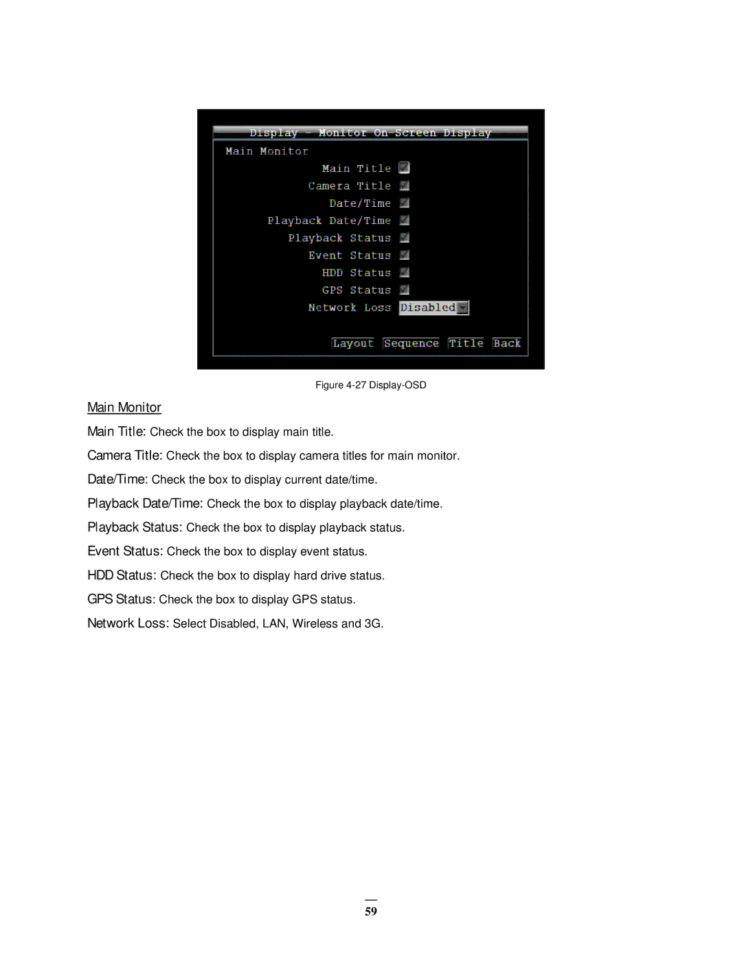 EverFocus EMV400 user manual Main Monitor, Display-OSD 