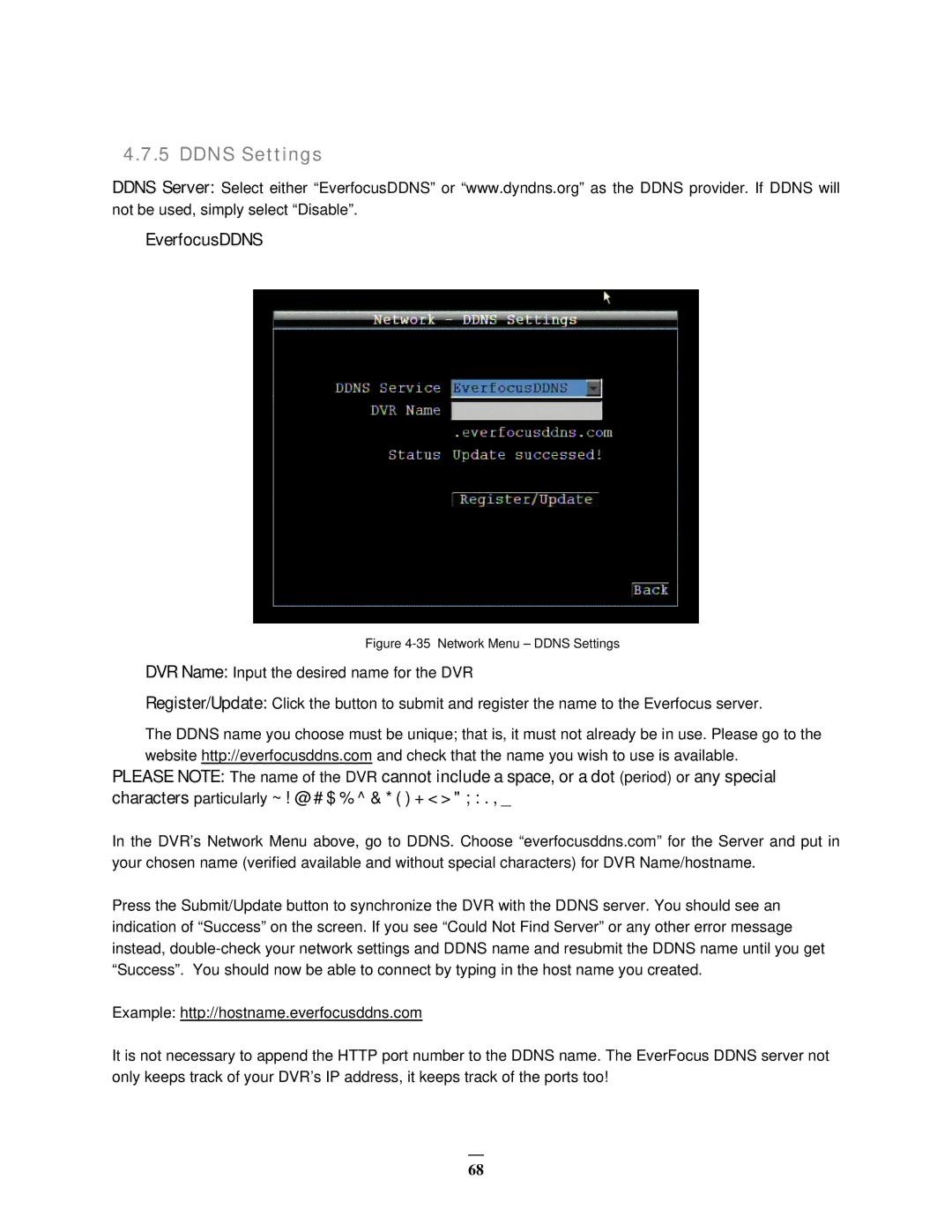 EverFocus EMV400 user manual Ddns Settings, EverfocusDDNS 