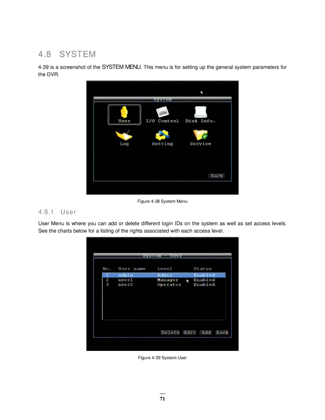 EverFocus EMV400 user manual System, User 