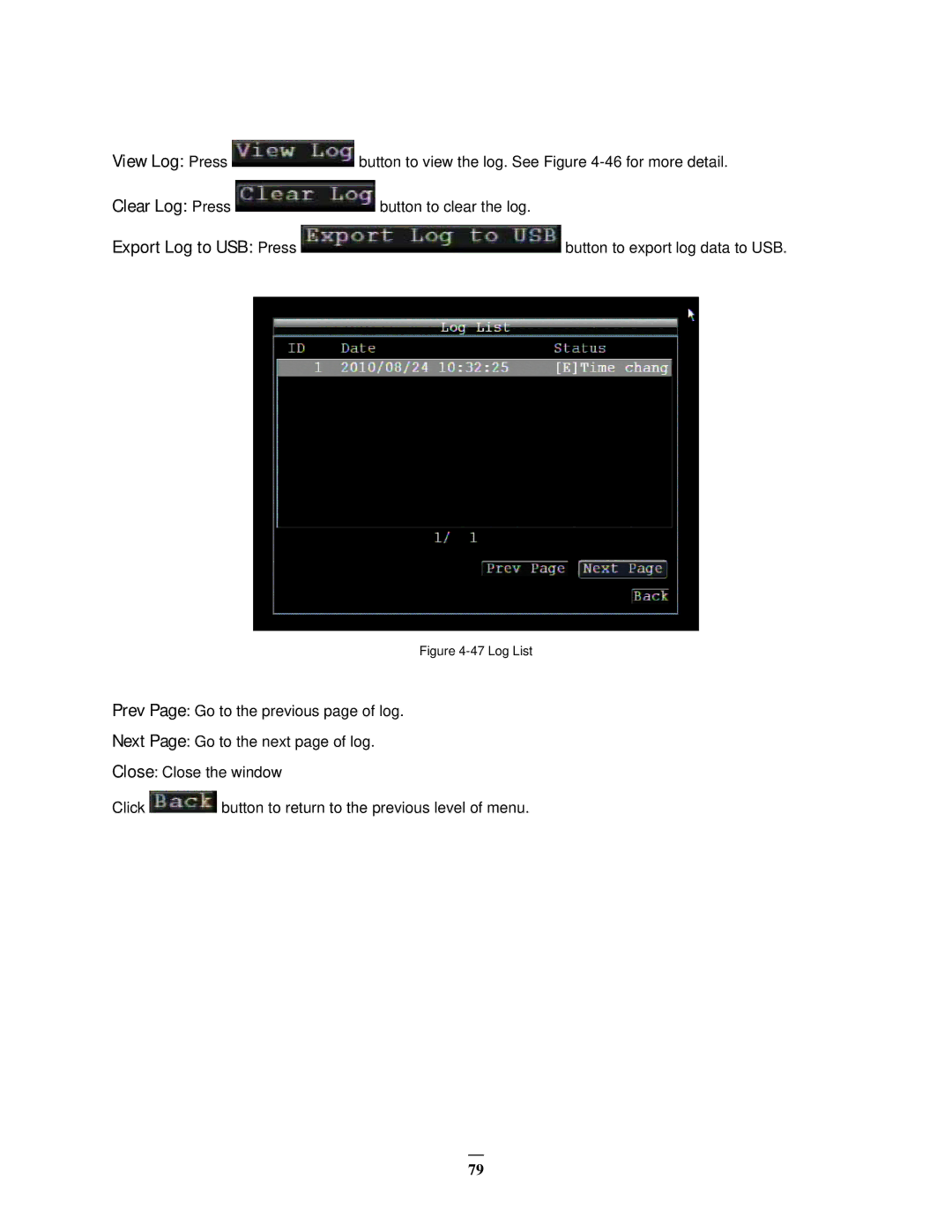 EverFocus EMV400 user manual Log List 