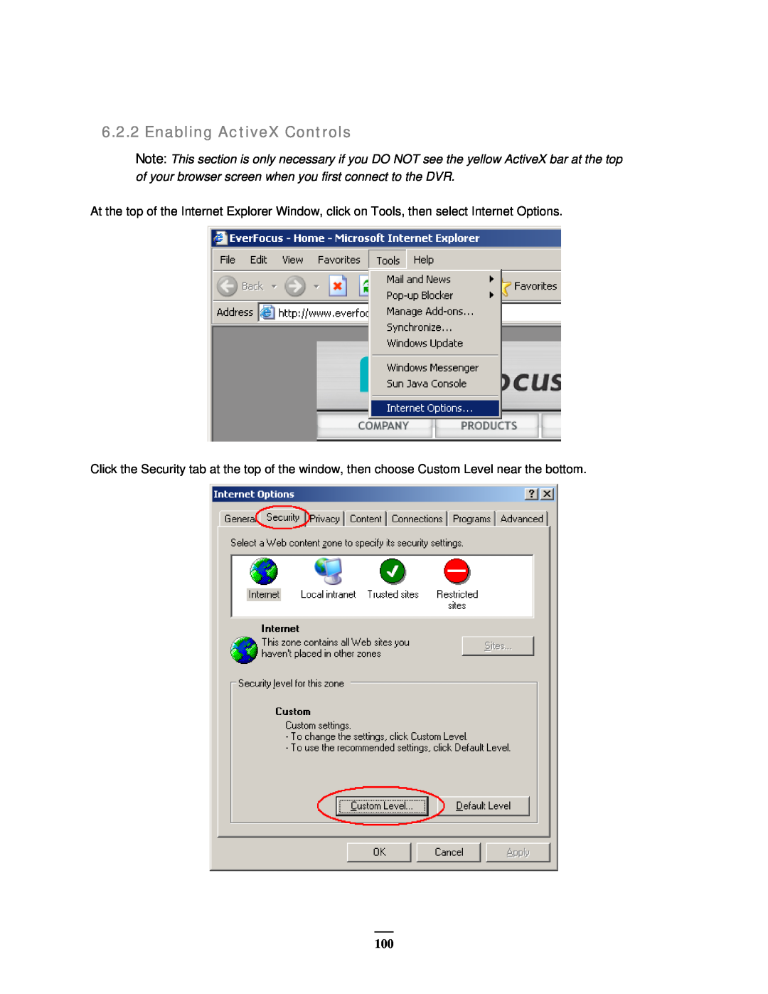 EverFocus EMV400 user manual Enabling ActiveX Controls 