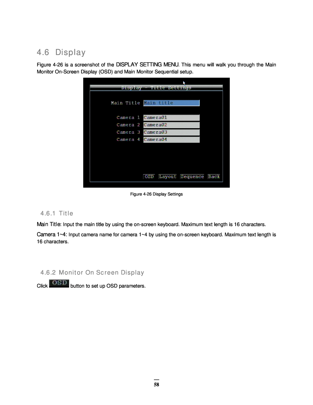 EverFocus EMV400 user manual Title, Monitor On Screen Display 