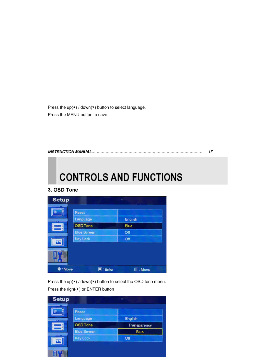 EverFocus EN-7515C instruction manual OSD Tone 