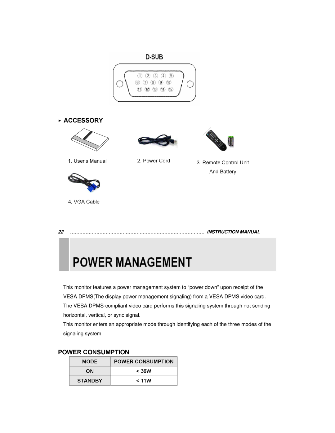 EverFocus EN-7515C instruction manual Accessory, Power Consumption 