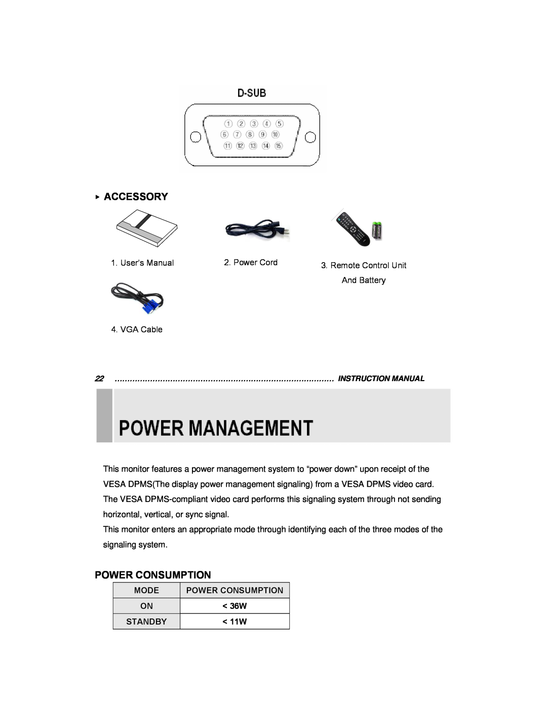 EverFocus EN-7515C instruction manual Accessory, Power Consumption, Mode, Standby 