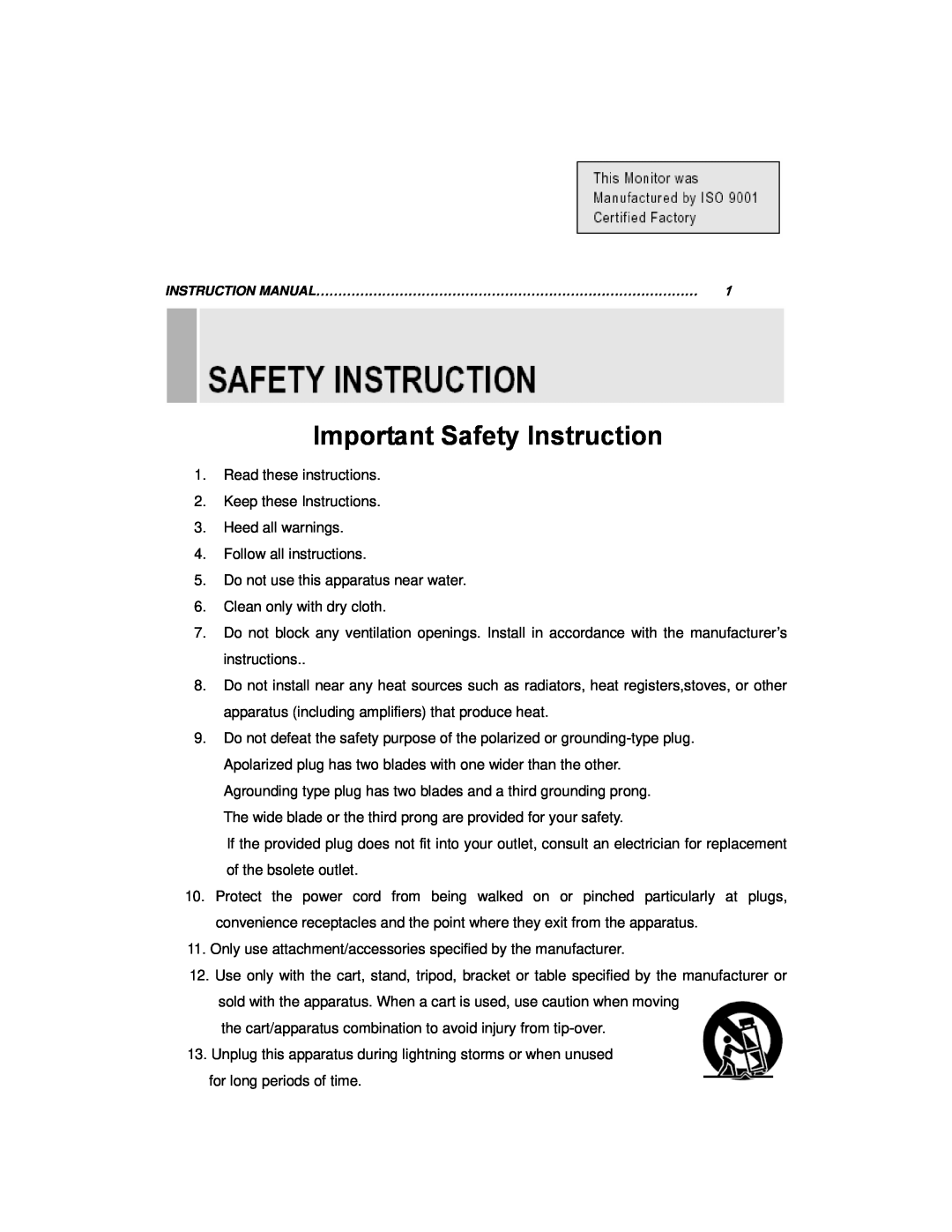 EverFocus EN-7515C instruction manual Important Safety Instruction 